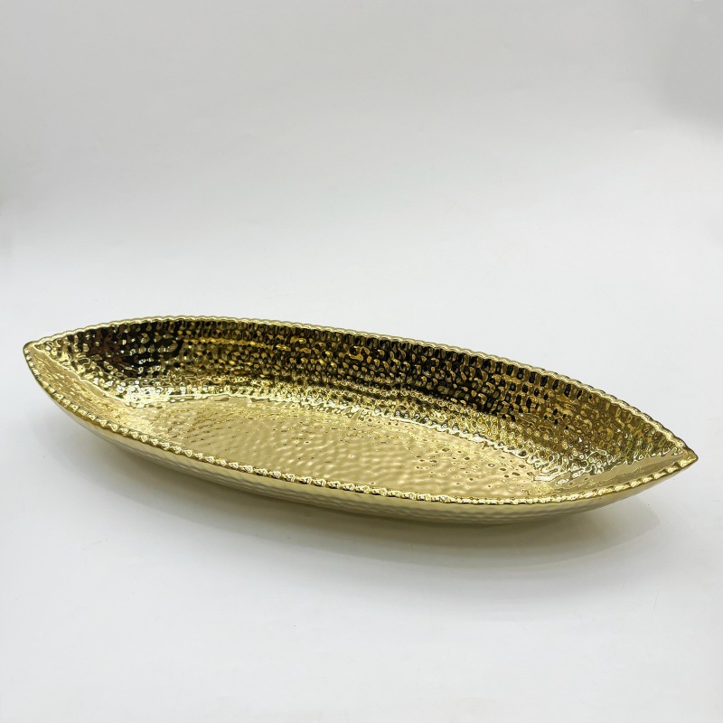 Simple Nordic snack candy plate, living room home dining table storage plate, creative golden tray, decorative piece plate