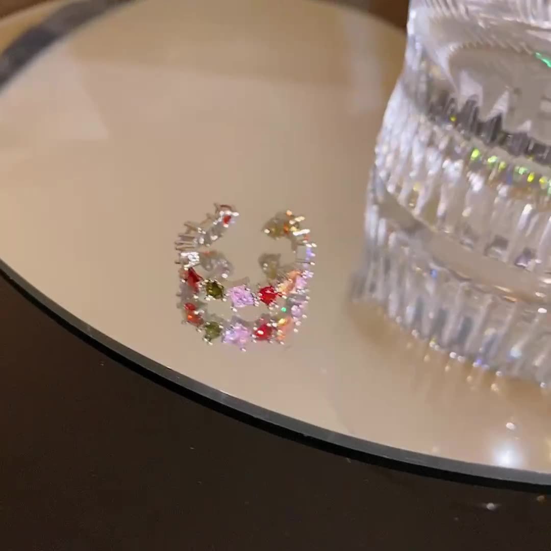 Retro colored and exquisite zircon open ring, women's light luxury adjustable index finger ring, unique and niche ring wholesale Specification image
