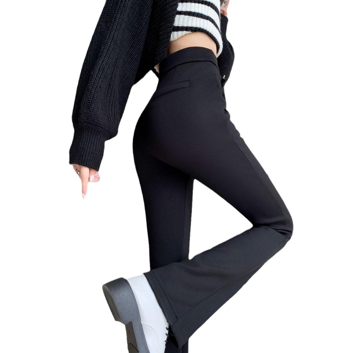 【 Fleece Supermodel Pants 】 Women's new 700g fleece thickened slightly flared supermodel pants, cotton long-leg casual pants Item Picture