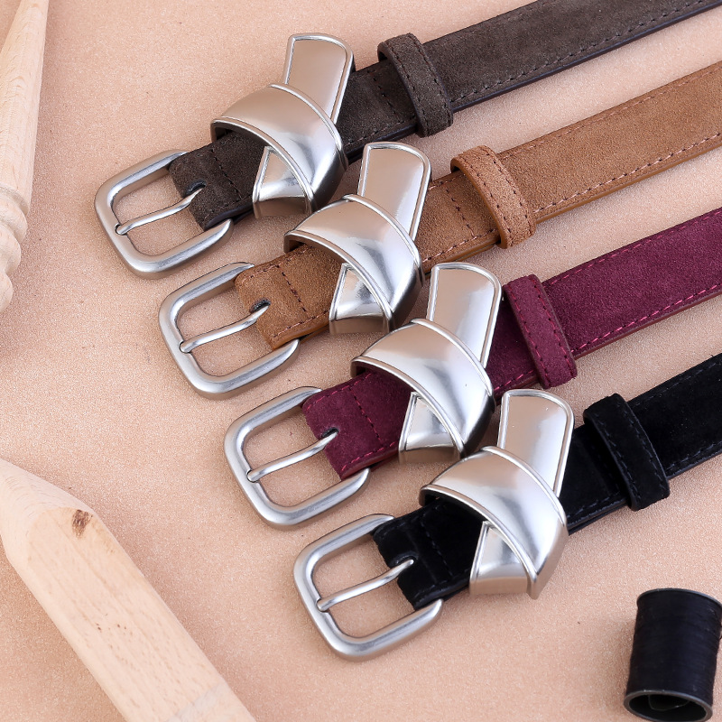 2025 New style cowhide velvet women's irregular genuine leather belt, fashionable belt, versatile black belt, high-end feel, in stock