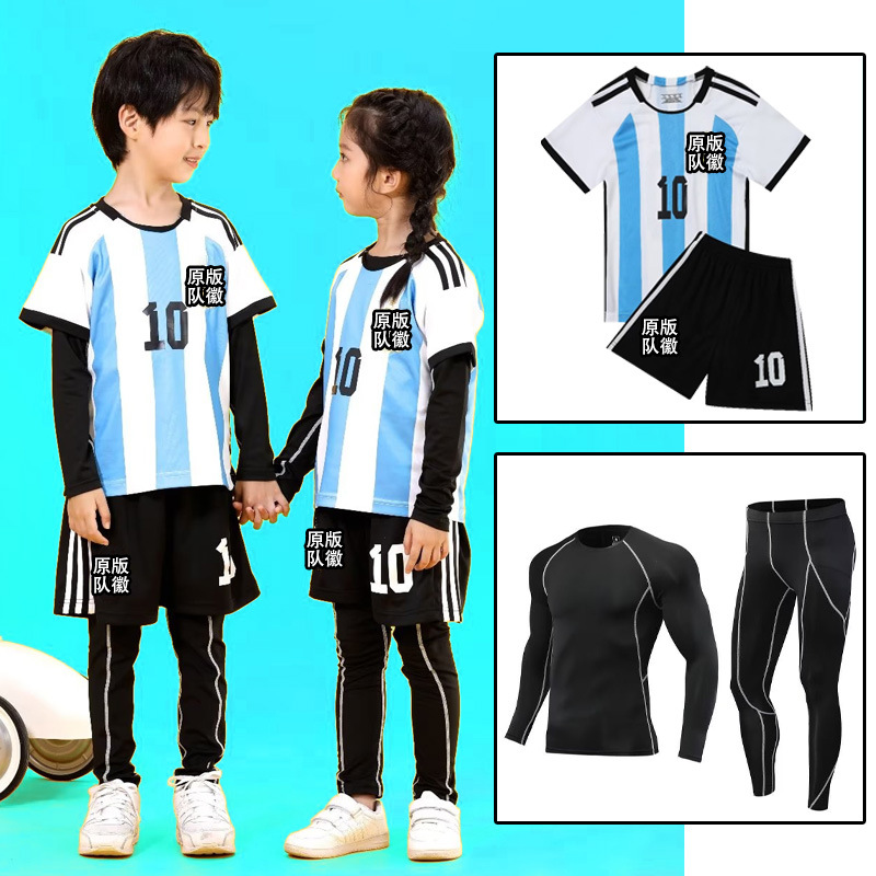 新款世界杯儿童短袖足球服套装幼儿比赛训练运动速干10号球衣印号图