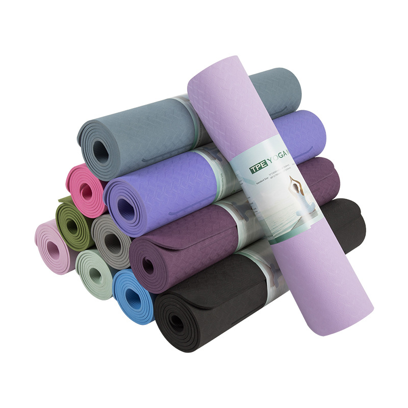 Tpe Double-Layer Two-Color Yoga Mat Position Line Thickened 10Mm Width 68/80Cm Fitness Mat Wholesale Support Logo Item Picture