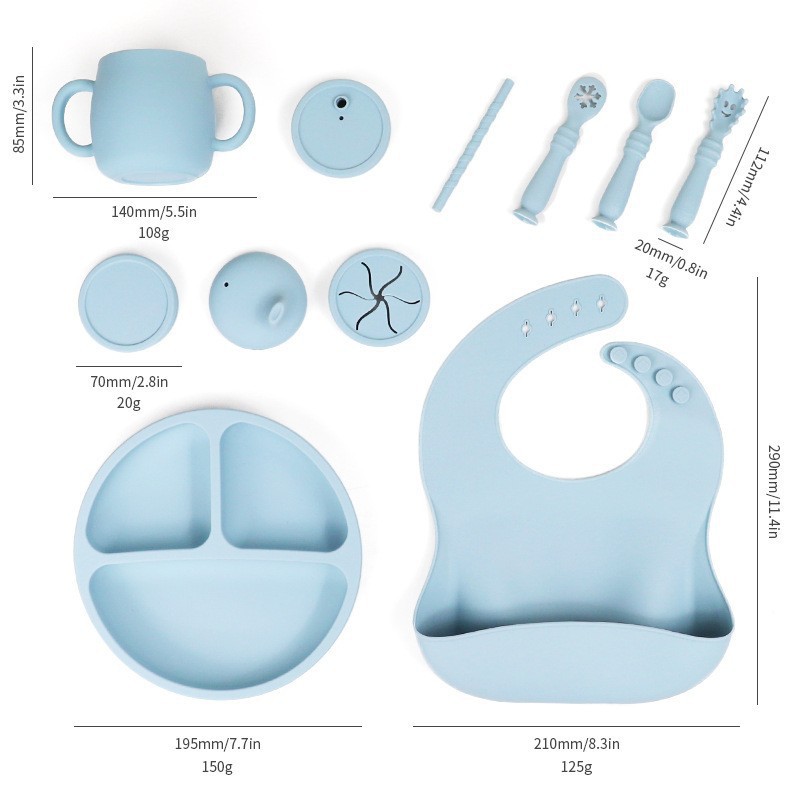 Children's silicone dinner plates, bibs, baby food bowls, straw cups, and silicone tableware sets for mothers and infants details Picture