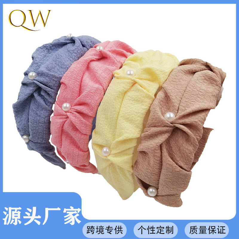 Qiwei Accessories Exclusive Summer headwear, hair accessories, headbands, versatile for women's outings, pearl inlays, high-end style, high top pearl headbands