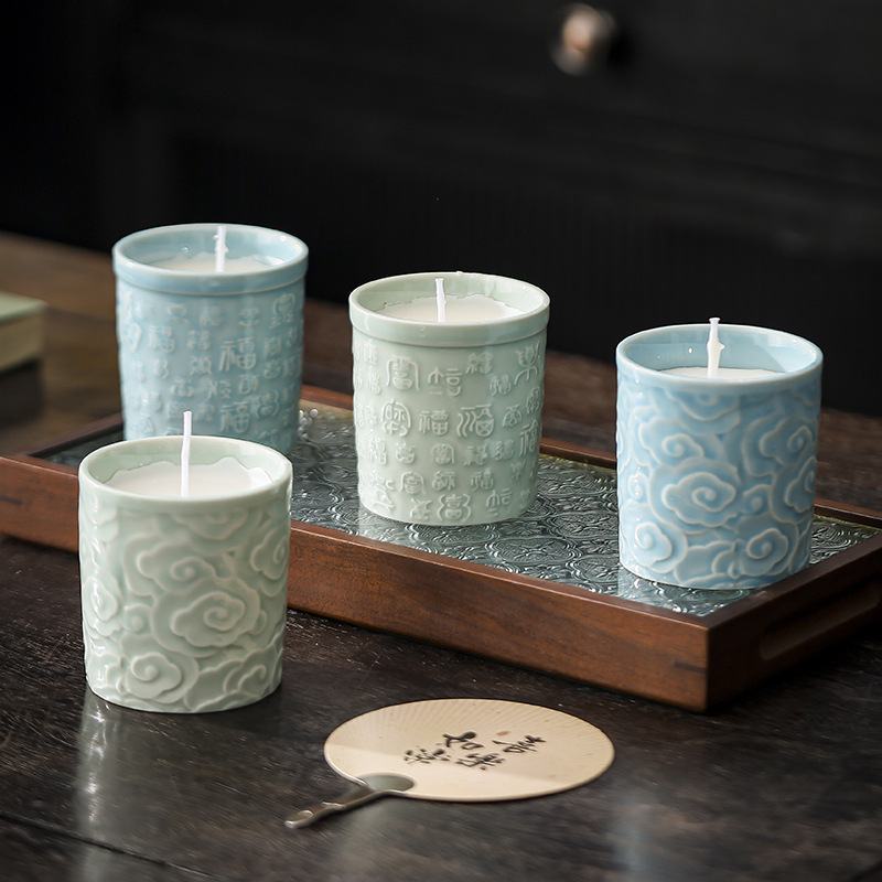 跨境亚马逊陶瓷蜡烛多种香味可选香薰蜡烛杯热卖室内家用香氛烛台