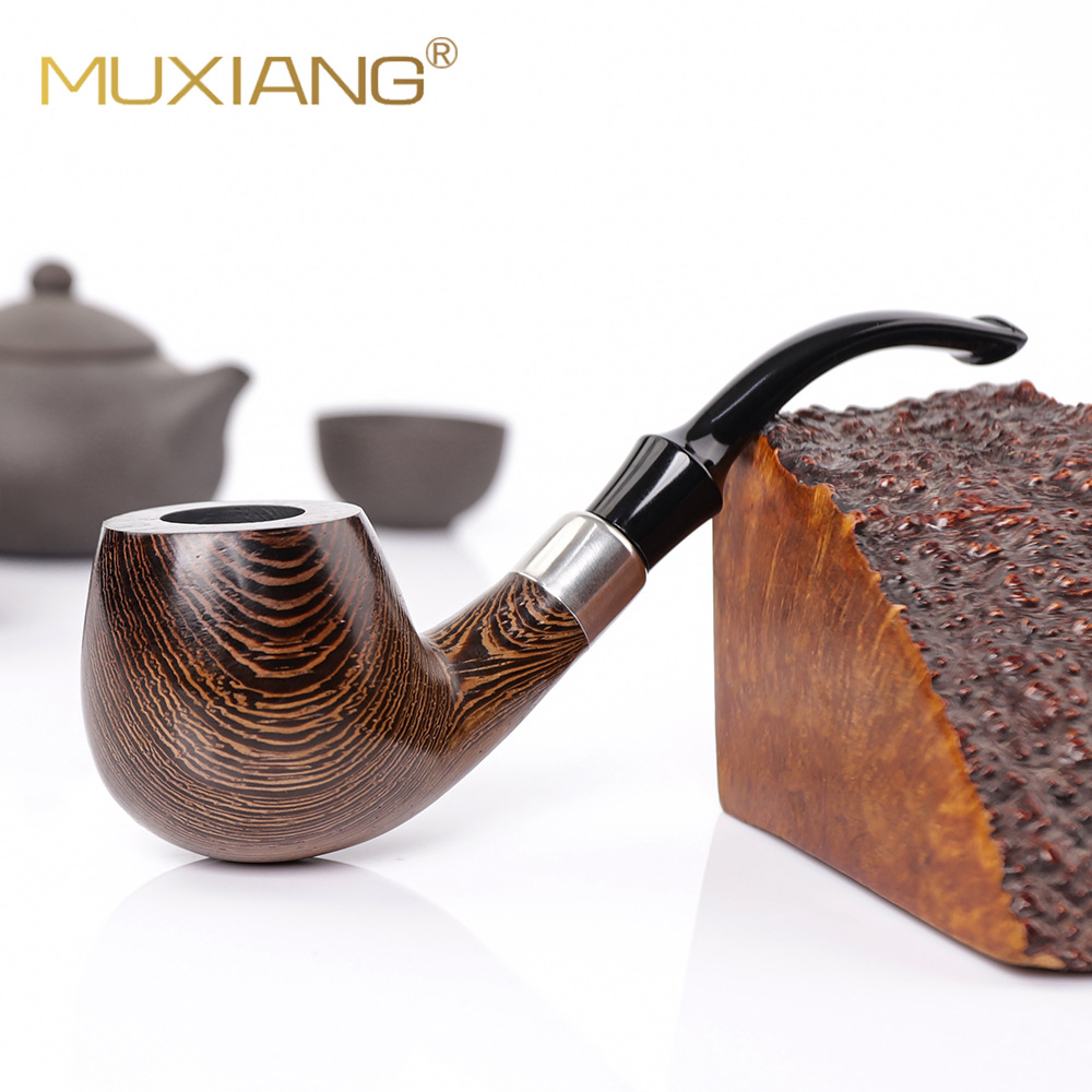 木香实木烟斗手工木制烟斗弯式马鞍烟嘴带装饰环鸡翅木烟斗烟丝