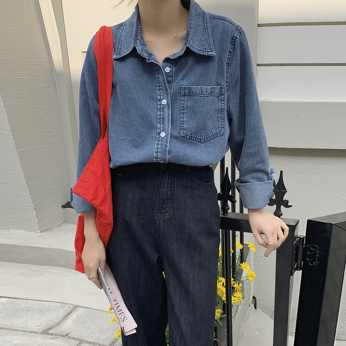 【 Oufan 】8519 Autumn Long-sleeved denim Shirt Jacket for Women, 2022 New Korean style Retro student top Application Scenario