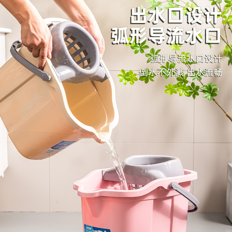 Wholesale of household mop buckets, thickened plastic mop buckets, large-capacity mop buckets with wheels, deepened dehydration and cleaning buckets details Picture