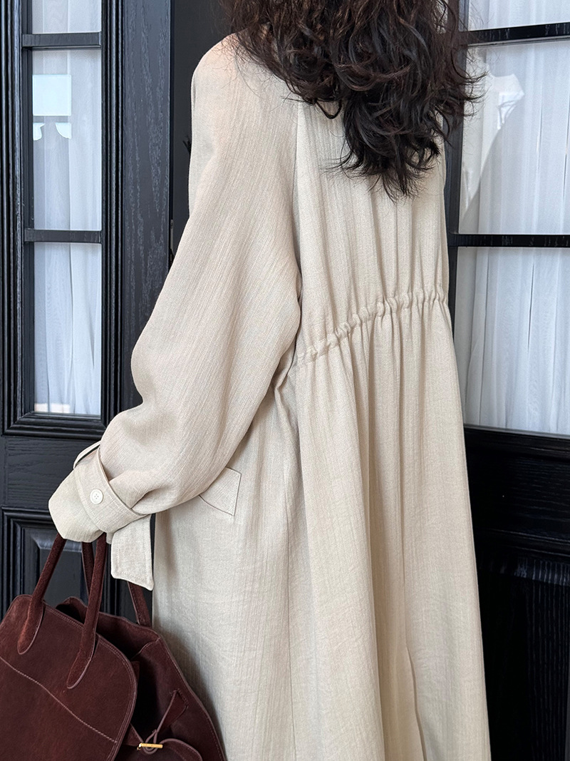 Lu Xi New Chinese Style Wind Over The Knee Trench Coat Women's Mid-Length 2024 Spring New Drawstring Cotton Linen Coat 8648 Specification drawing