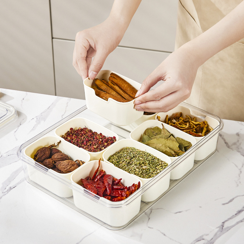 Spice Box Sealed New Fresh-Keeping Storage Box Star Anise Pepper With Portable Basket Multi-Cell Moisture-Proof Convenient