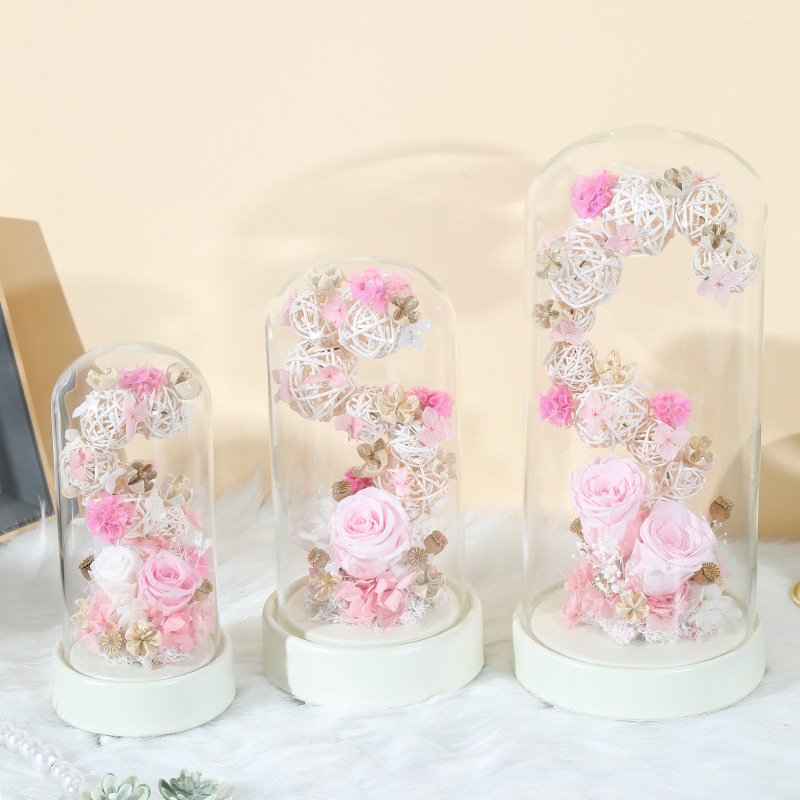 永生玫瑰花藤球玻璃罩成品摆件 520情人节礼物女友生日创意礼品
