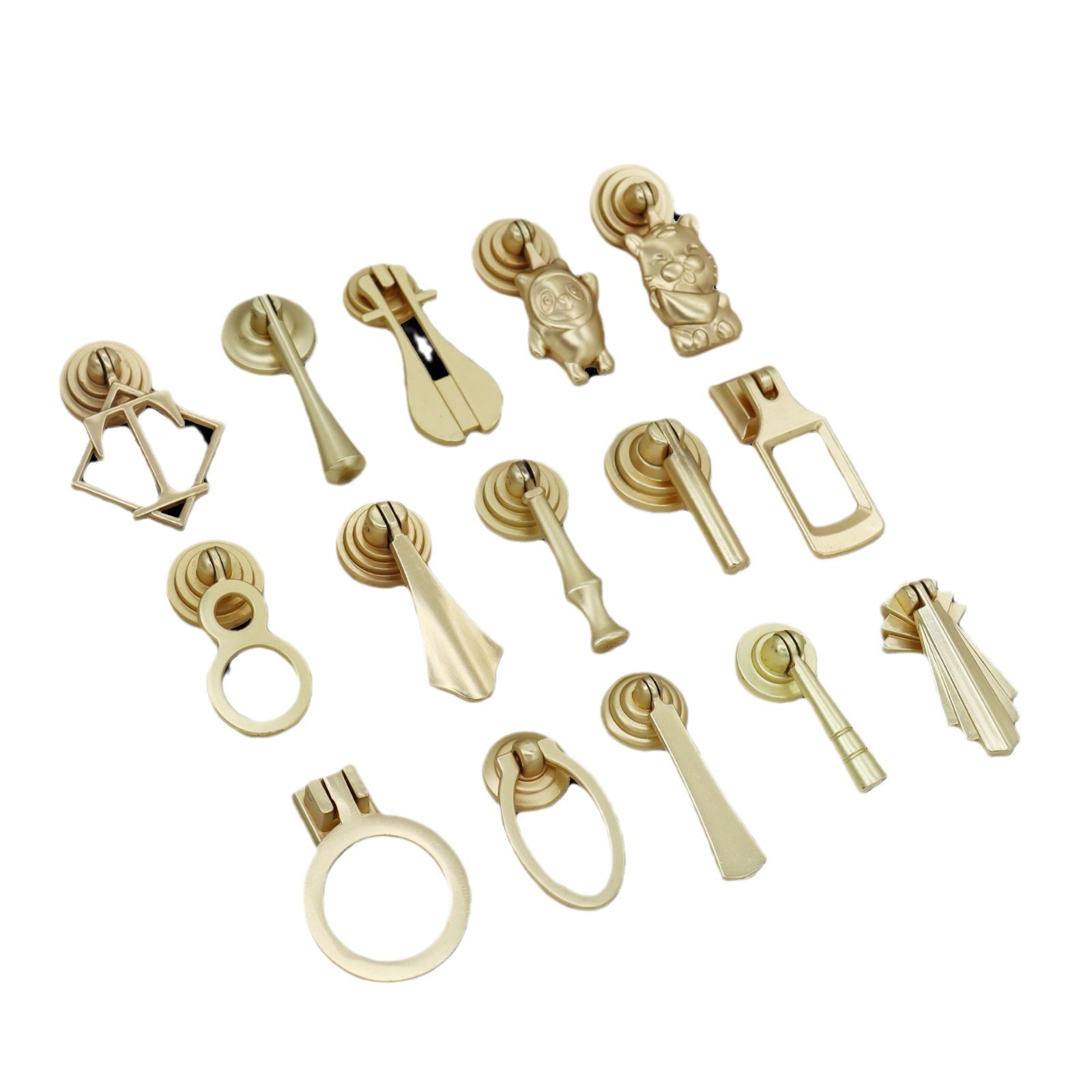 Zinc alloy handle, simple handle, Chinese single hole, golden copper color, drawer, cabinet, bedside table, door, hanging ring, concealed buckle Item Picture