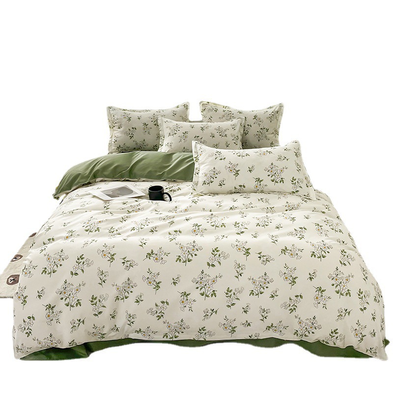 Small fresh washed cotton four-piece bed linen set Korean princess floral girl dormitory three-piece set Item Picture