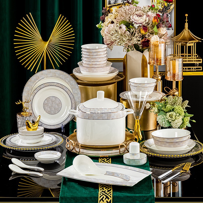 Jingdezhen new dish set home high temperature bone China Chinese light luxury housewarming ceramic bowl and chopsticks tableware thumbnail