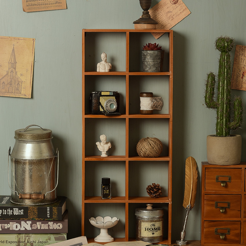 Zakka Practical To Do Old Wooden Boxes Wooden Ornaments 12 Boxes Makeup Jewelry Storage Box Living Room Corridor Wall Decoration Specification drawing