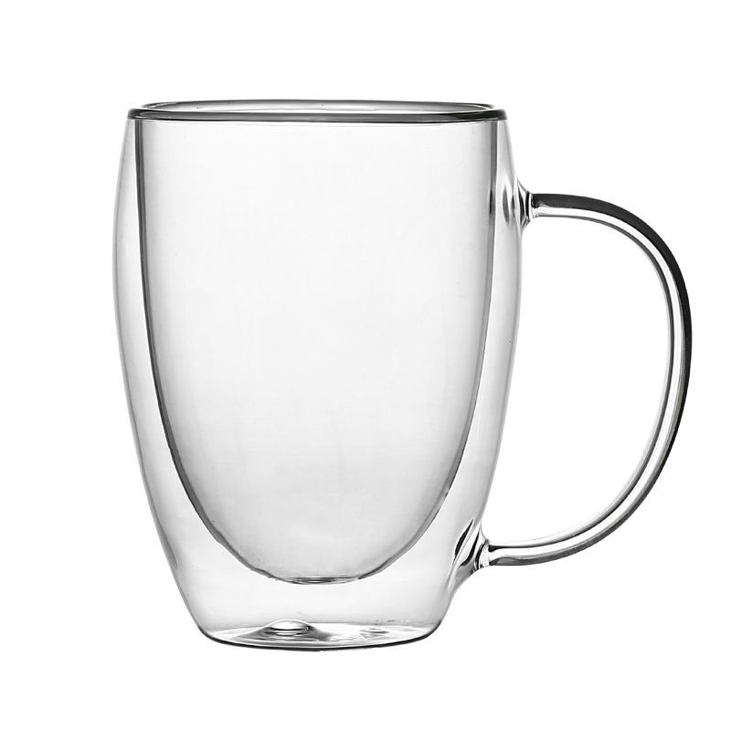 Glass cup with handle, high appearance level, transparent glass, milk tea beverage drinking cup, multiple specifications, heat-insulating double-layer cup Item Picture