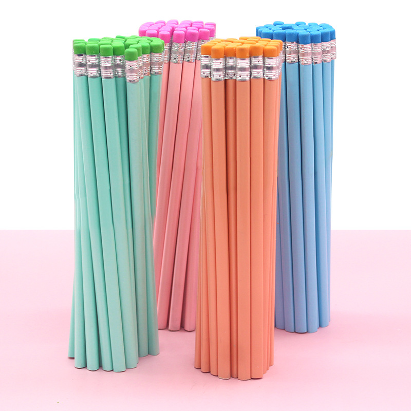 铅笔批发小学生奖品可爱HB铅笔素描绘画马卡龙铅笔带橡皮刻字铅笔