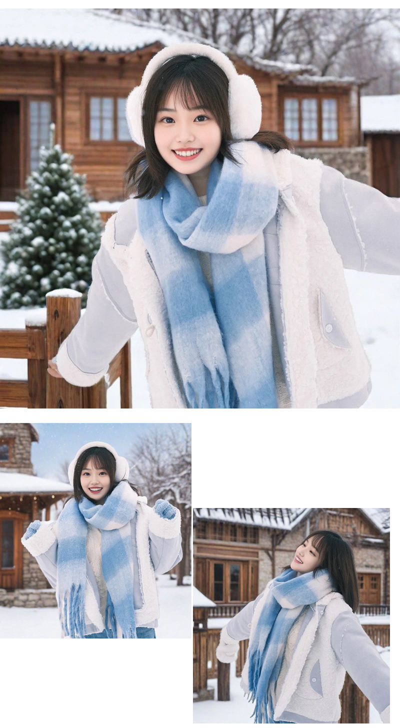 New thickened and warm faux cashmere scarf for women in autumn and winter, with a white fringed mid-length and versatile scarf for wholesale pic 4