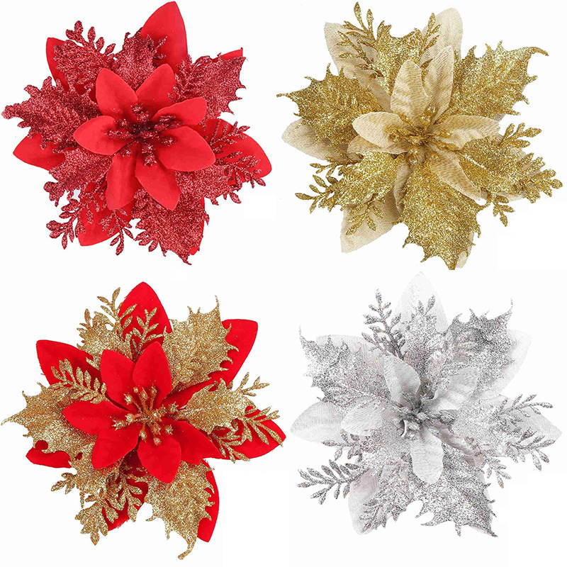 Cross-border Christmas flowers, Christmas decorations, wreaths, Christmas trees, gold powder, plastic clips, wire, Christmas atmosphere details Picture