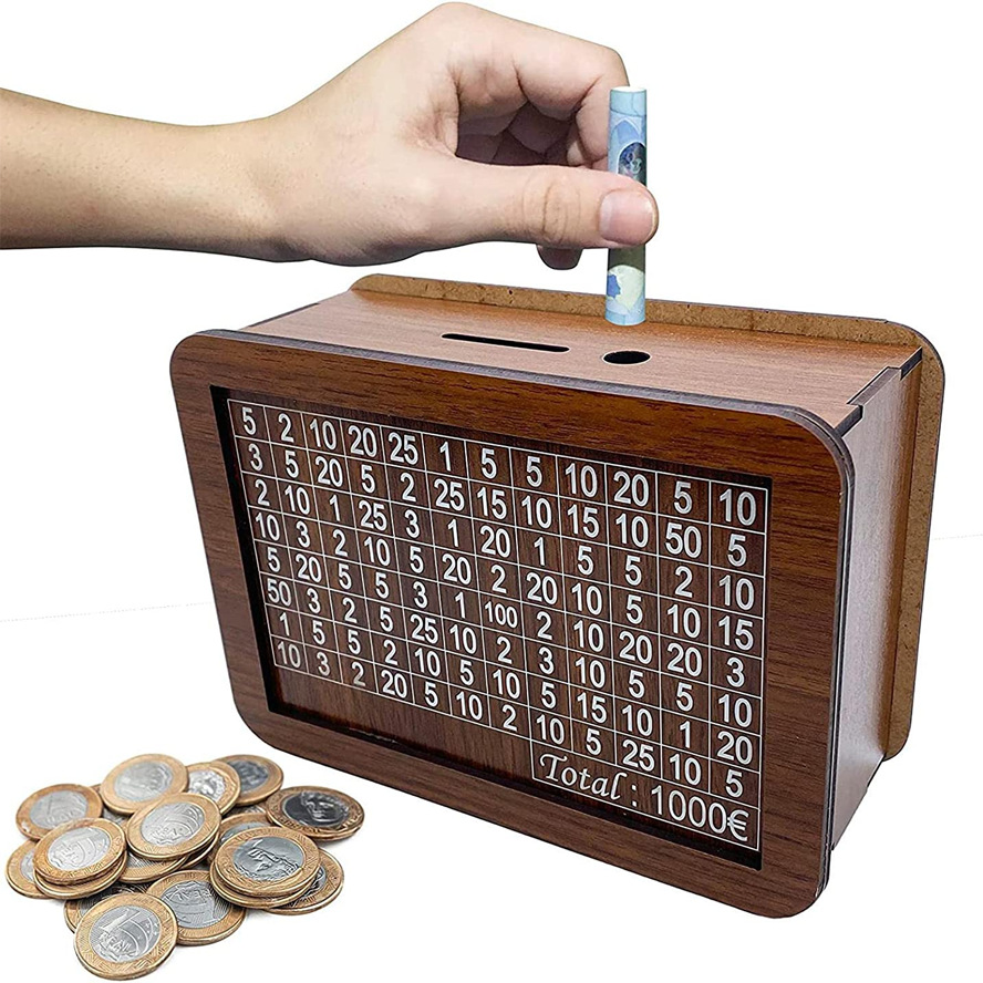 跨境Money Box with Counter家居质柜台存钱罐儿童礼物木质工艺品