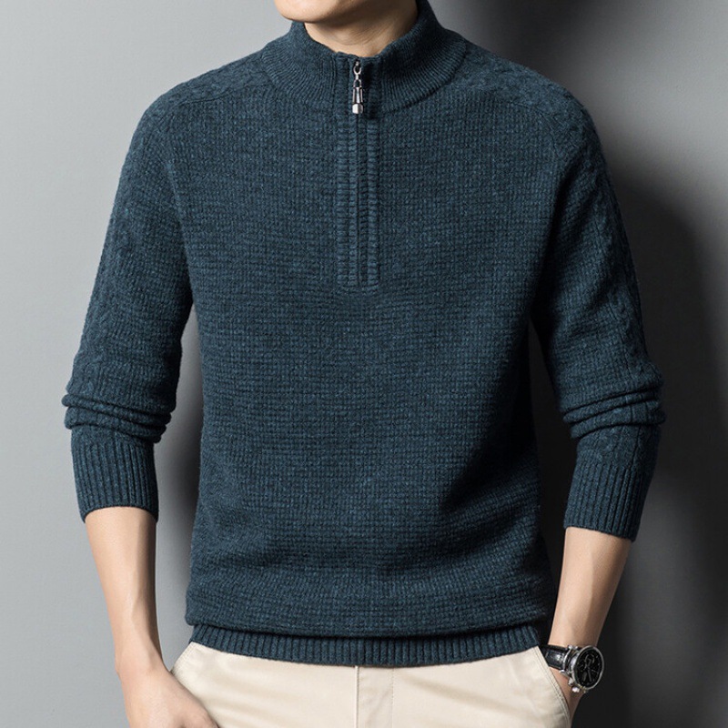 New autumn and winter 100% pure wool sweater for men, thickened semi-high neck zipper wool pullover business knitted sweater Application Scenario