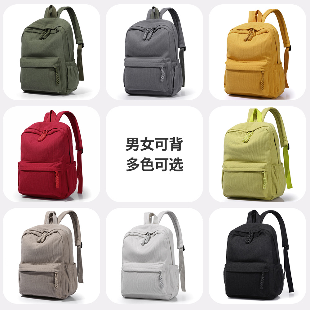 Primavera nueva mochila pequeña de pana mujer 2024 nueva mochila universitaria casual versátil gran capacidad de viaje details Picture
