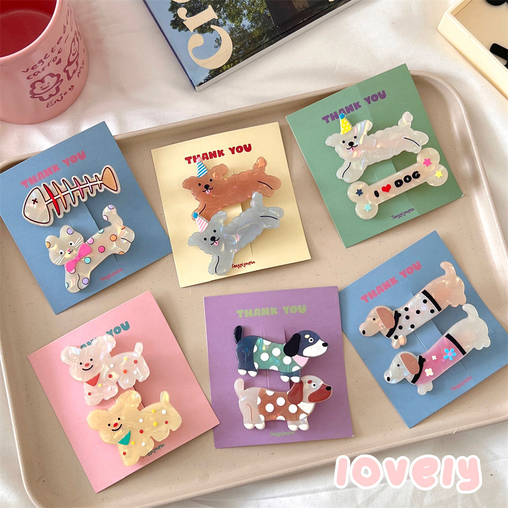 Cute cartoon acrylic puppy hair clip set, girl's heartbreak hair clip, bangs clip, children's bangs clip hair accessory details Picture