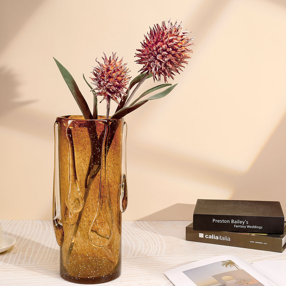 Amber vintage straight glass vase, a high-end, light luxury, simple and creative home water-grown flower arrangement decoration Specification image