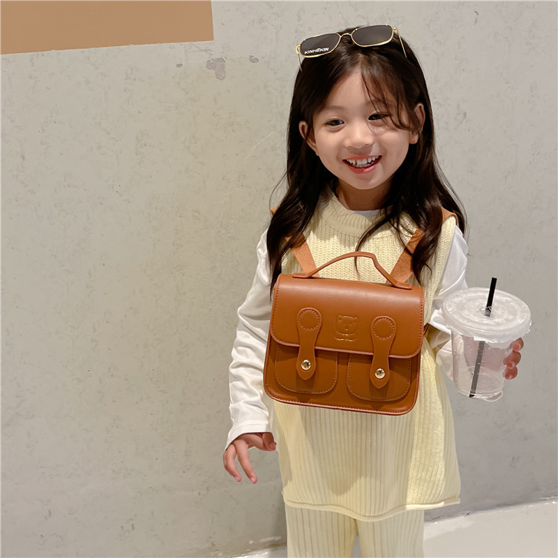 Trendy retro children's schoolbag, casual and personalized official document handbag, PU Korean version, kindergarten baby backpack Specification image