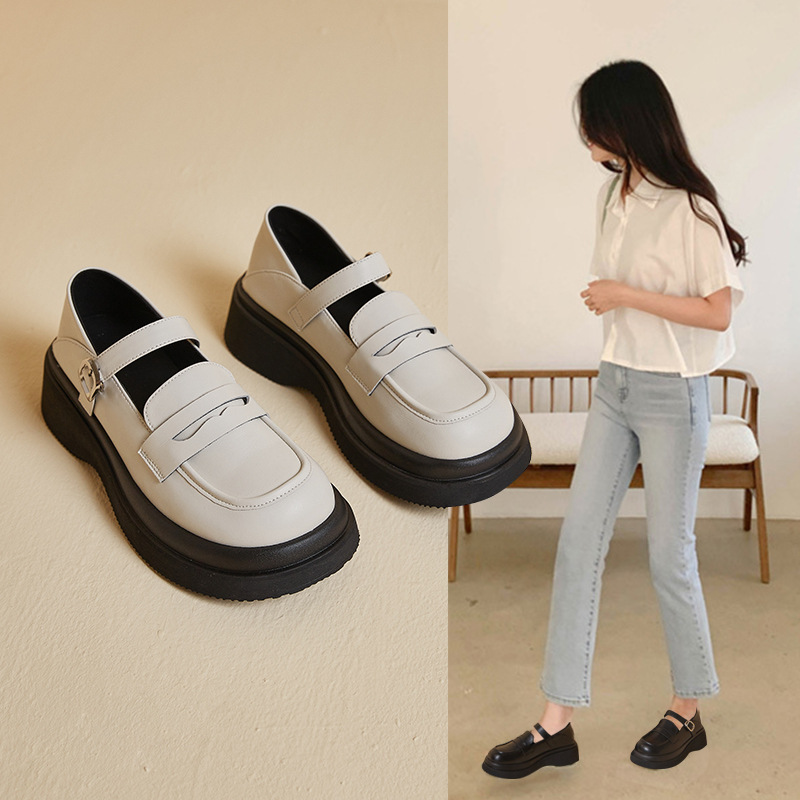 Leather loafers women two wear thick soles 2023 spring new Japanese round head small leather shoes female students all match single shoes full figure