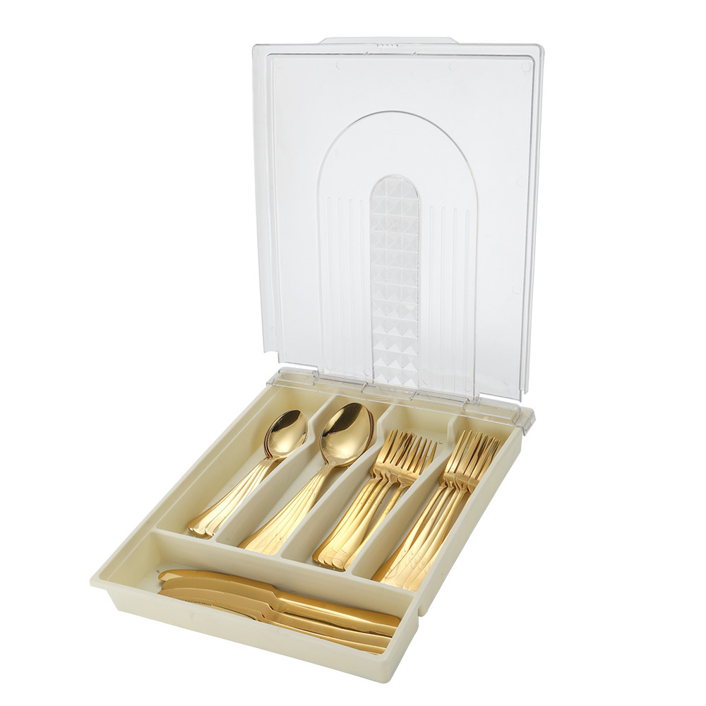 2024 Cross-Border Amazon Stainless Steel Knife, Fork And Spoon Set With Kitchen Drawer Divider Cutlery With Clamshell Storage Box Item Picture