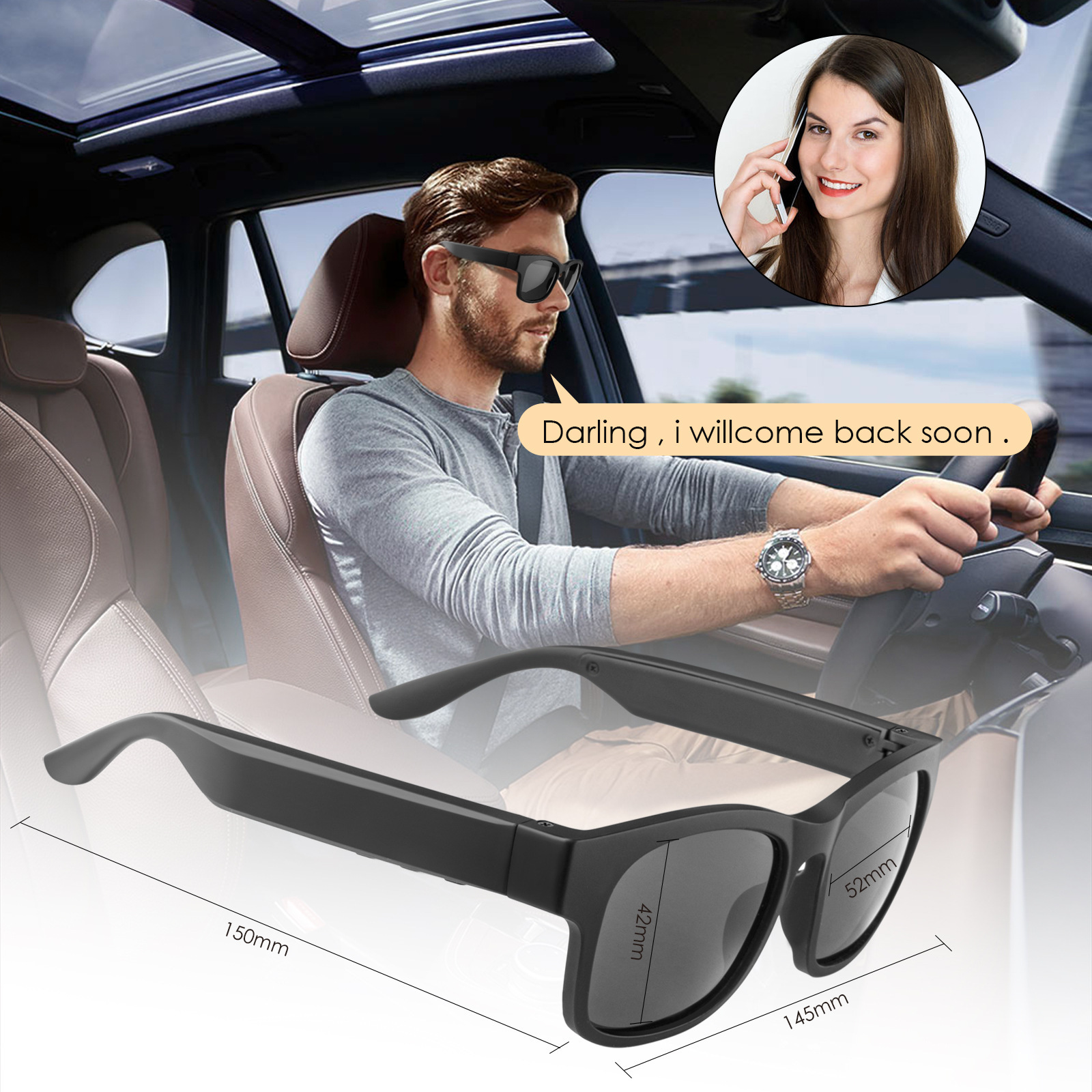 A12 Pro Smart Bluetooth Glasses Sports Portable Wireless Bluetooth Headphones Polarized Music Sunglasses Headphones details Picture