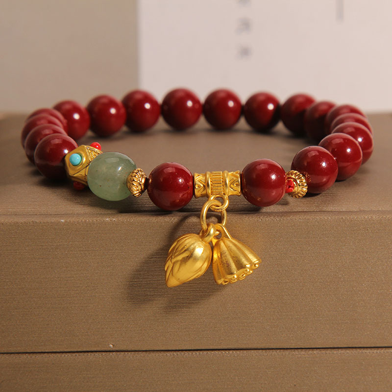 Cinabrio brazalete del año de la vida de las mujeres lujo ligero de alto grado sensación colgante de loto brazalete de regalo para novias amigas amigas