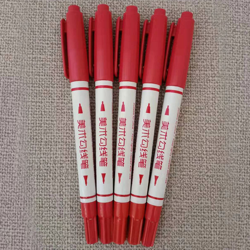 Wholesale of office water-based small double-headed marker pens, black painting art mark outlining pens, erasable construction site marking pens Application Scenario