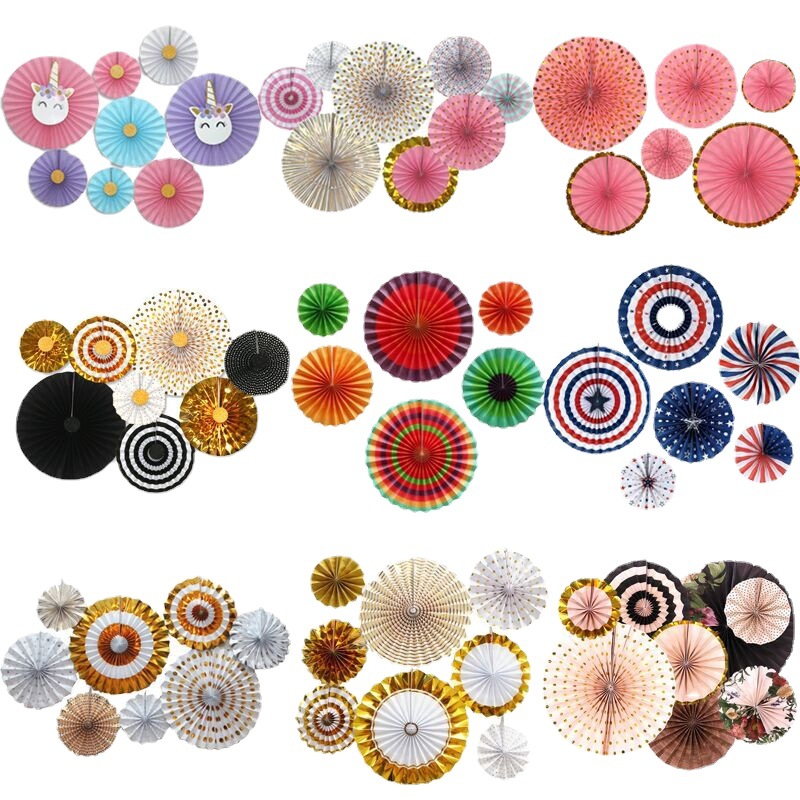 Set of 6 single layer circular paper fan set wedding party birthday decoration paper fan flower paper fan thumbnail