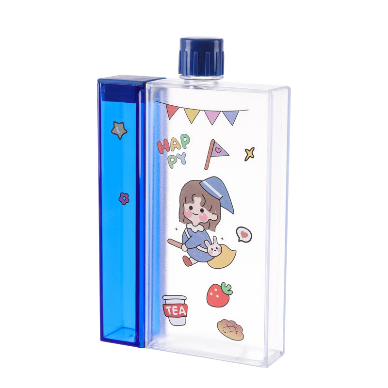 高颜值网红创意方形扁平水杯/风学生户外便携分体滑槽水杯白底实物图