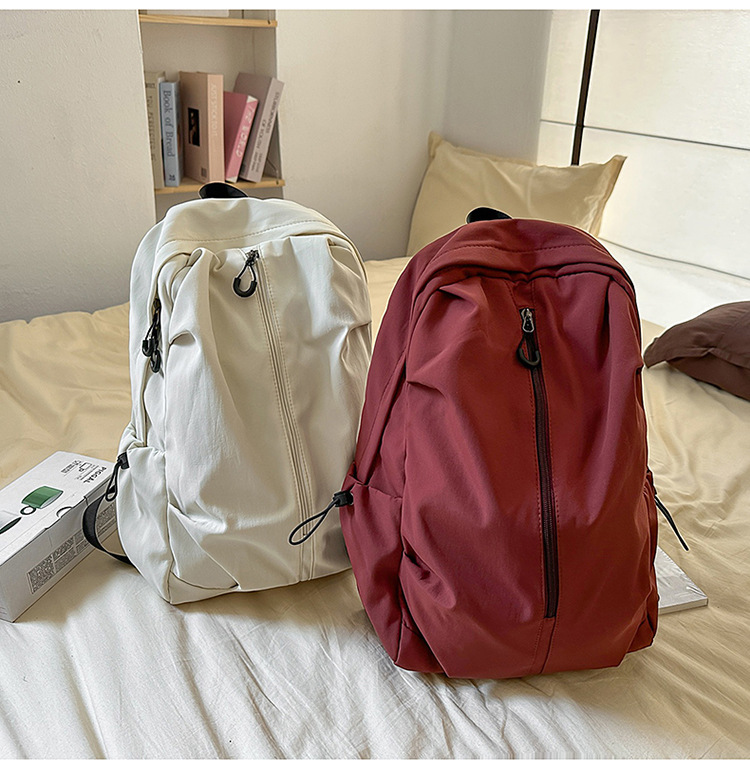 Cross-border Hong Kong-style casual backpack, simple solid color backpack, polyester large-capacity student schoolbag customization pic 23