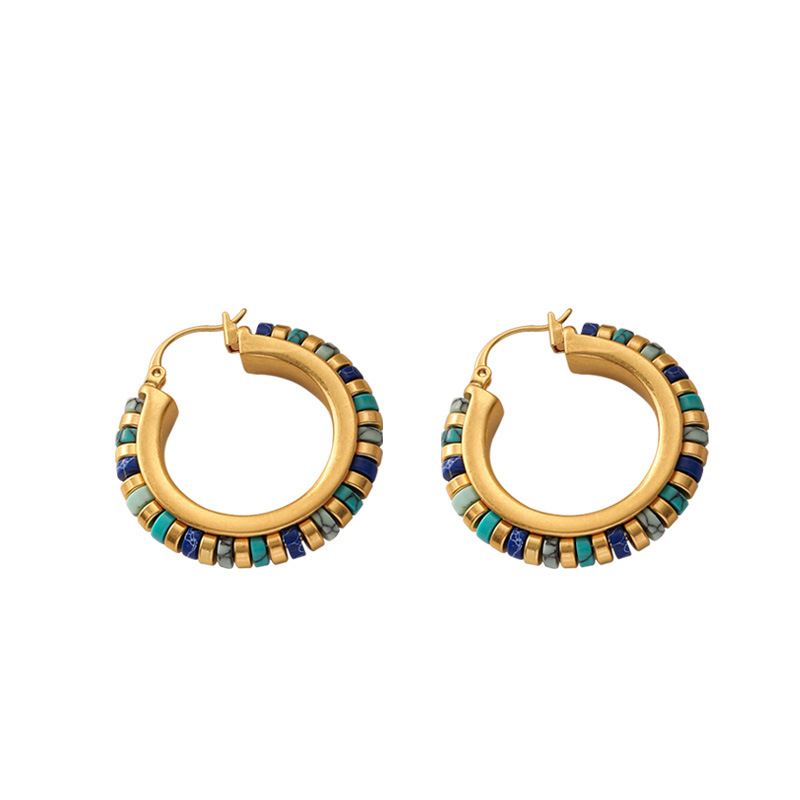 vintage, niche design sense, hand-beaded turquoise earrings, high-end and elegant, natural stone earrings Item Picture