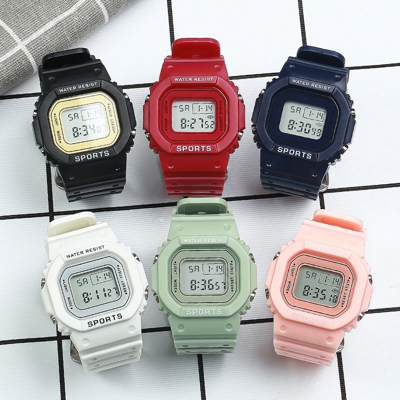 A popular student electronic watch for both men and women in foreign trade, featuring multi-functional luminous sports matcha green small square electronic watches, is in stock