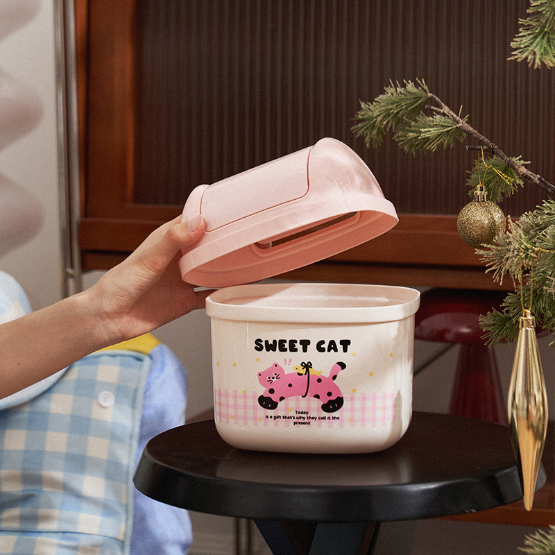 Covered cartoon desktop trash can, press-type mini trash can, creative home living room coffee table, wastebasket storage bucket details Picture