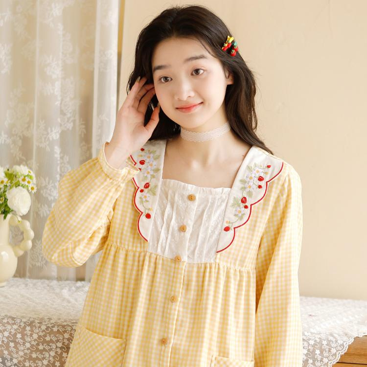 Ladies Spring And Summer New 2023 Long Sleeve Trousers Pure Cotton Gauze Thin Women's Home Wear Set Specification drawing