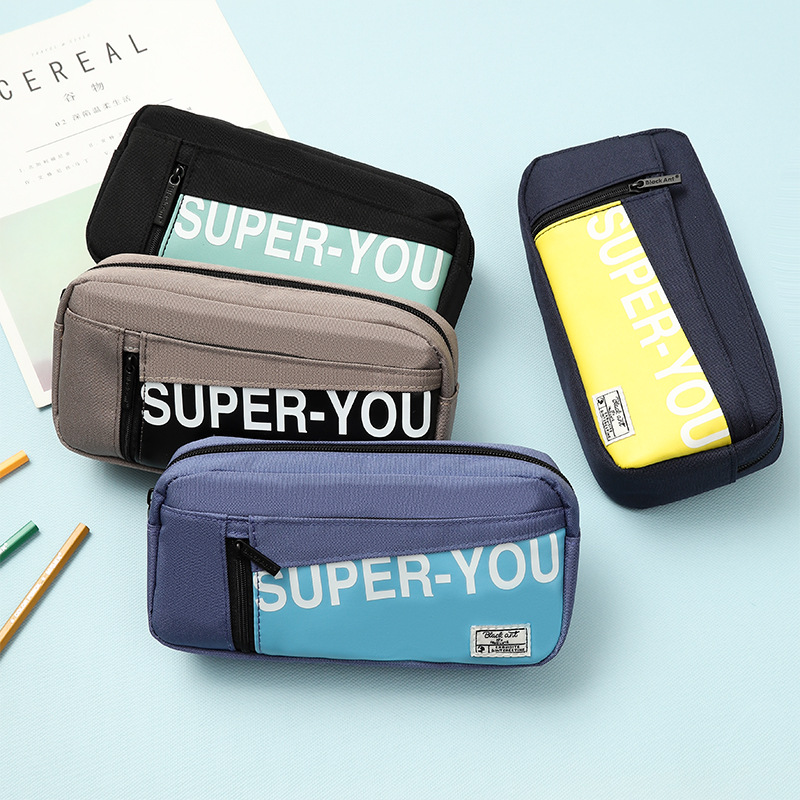 创意三层大容量笔袋小学生男孩子黑色铅笔袋高颜值初中生文具袋图