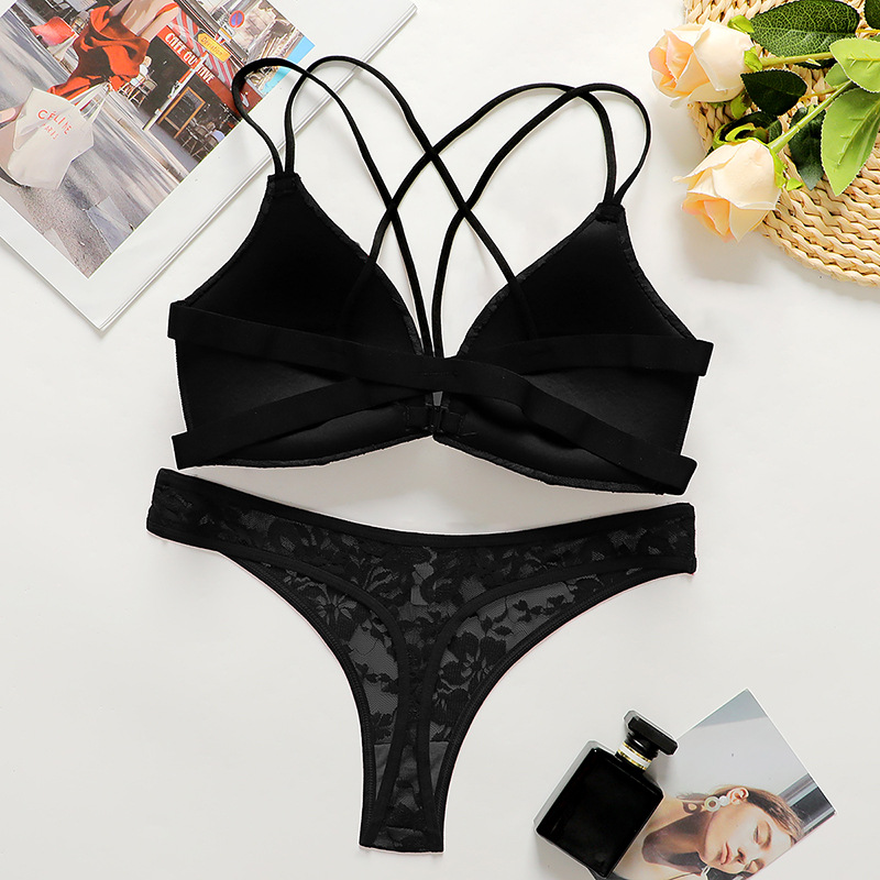 Amazon's best-selling sexy lace underwear and underpants set, European and American style large backless front buckle bra set supply Specification image