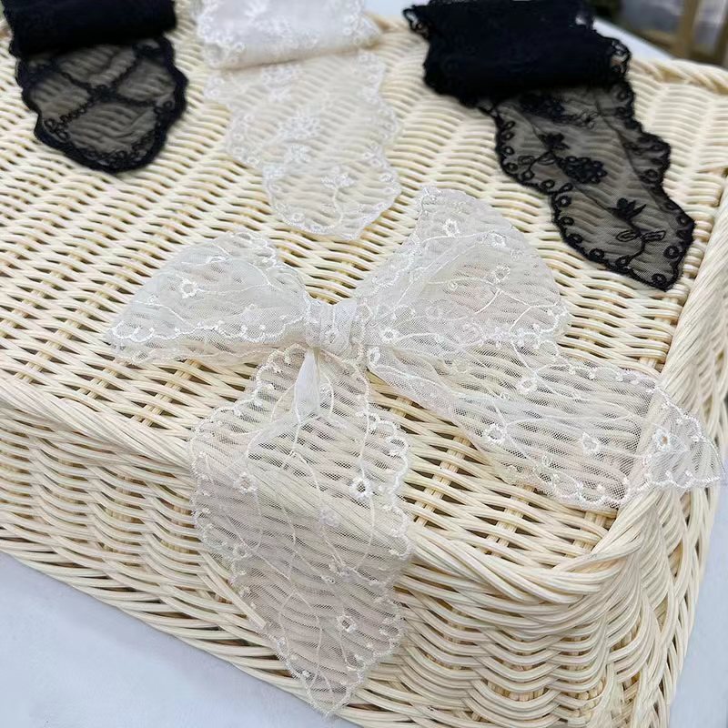 7.5CM宽涤光围巾蕾丝刺绣花边头饰品蝴蝶结礼品包装配件服装辅料