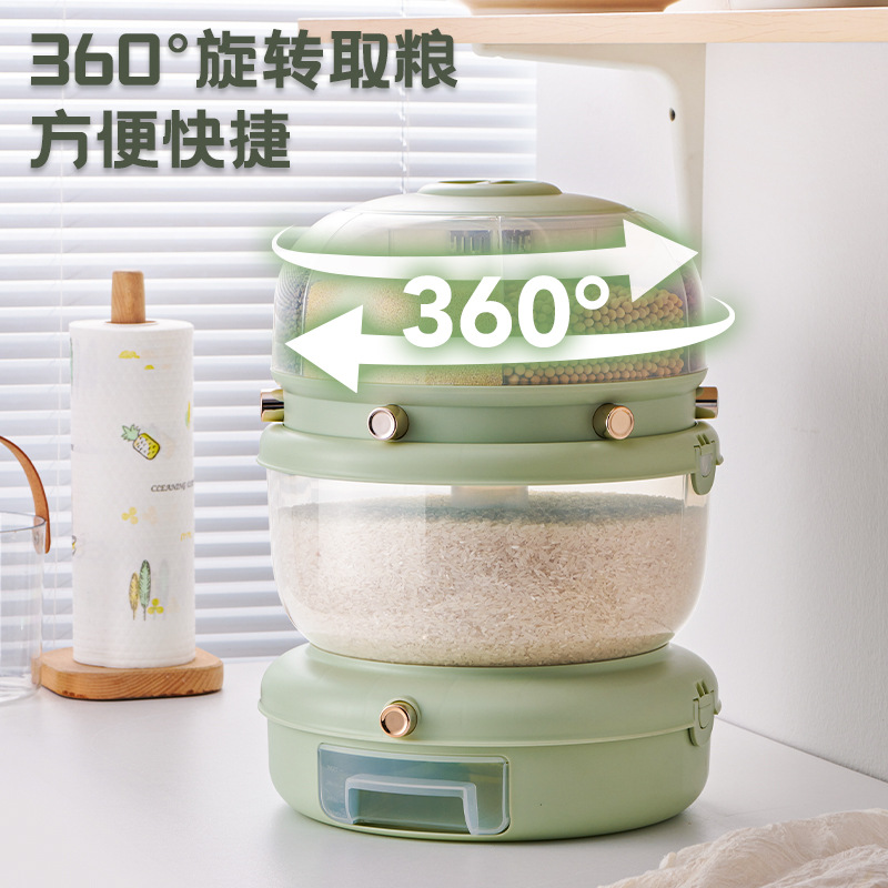 Rotatable Grain Storage Box Sealed Rice Bucket Double-Layer Household Insect-Proof And Moisture-Proof Grain Storage Box details Picture