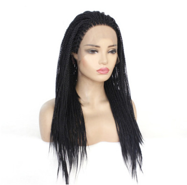 European and American women's two-strand braided reggae wig front lace synthetic fiber half-hand-woven head cover LW0102 details Picture