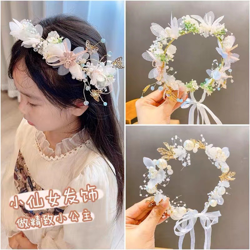 Children's Wreath Headdress Princess Mori Tie Headband Flower Child Dress Wedding Headaddress Girl Headband Hair Piece Girl Headaddress Application Scenario