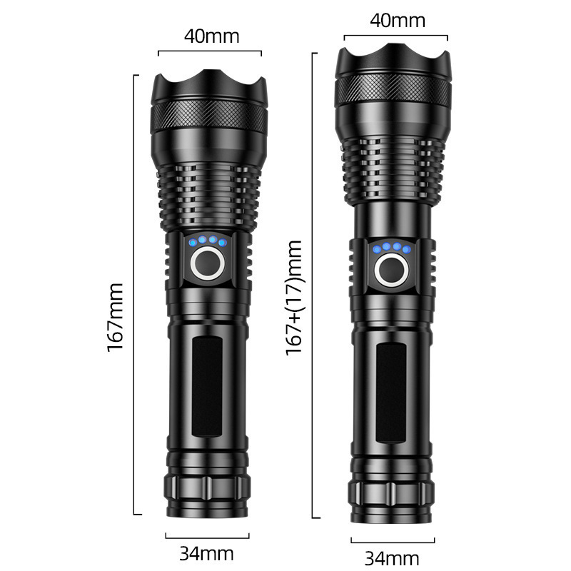 Cross-border exclusive P50 flashlight, outdoor strong light, P70 searchlight, aluminum alloy waterproof telescopic focusing, P90 flashlight details Picture
