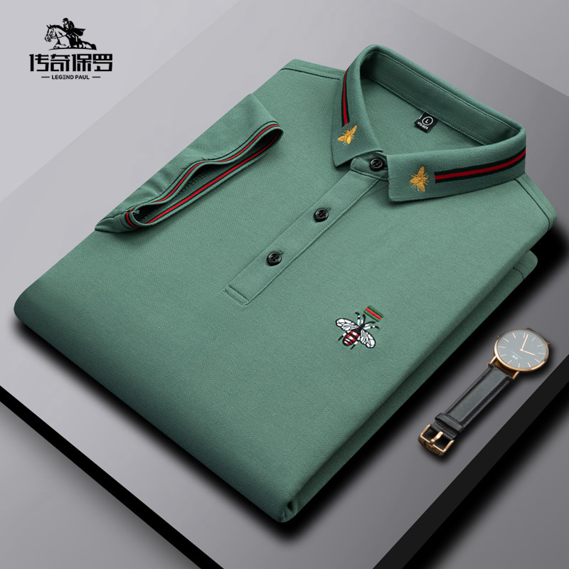 Legendary Paul brand men's summer Little Bee men's short-sleeved polo shirt solid color casual lapel T-shirt men's wear Item Picture
