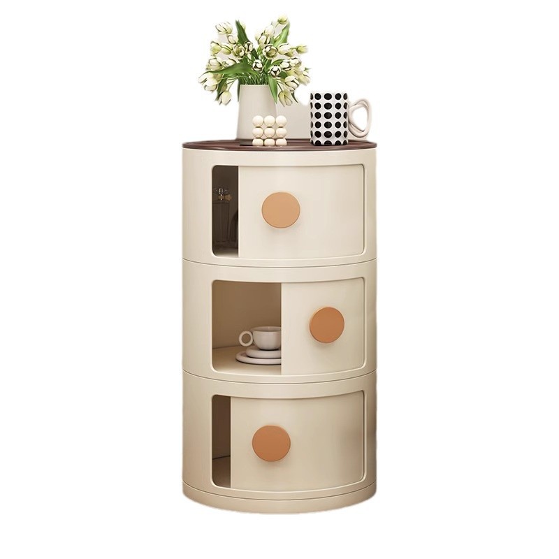The bedside table, a small household bedroom storage rack, a simple and modern storage cabinet, a new round small side table as an alternative Item Picture